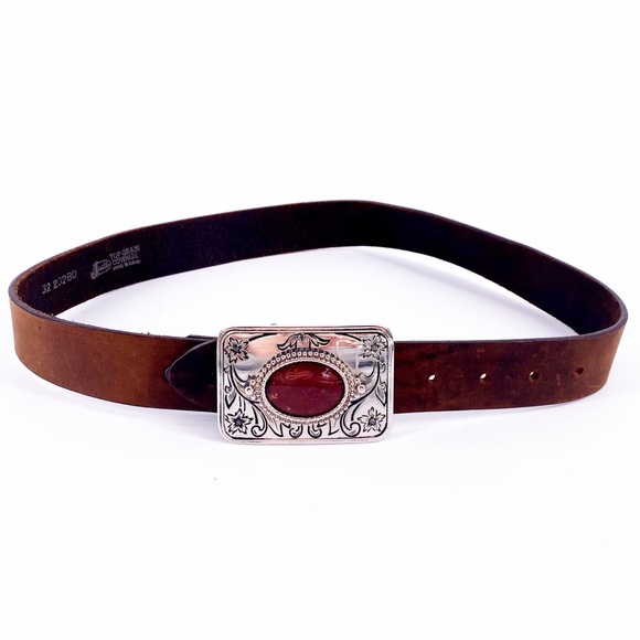 Justin Boots Accessories - Justin Belt Sliver Tiger Eye Color Leather Size 32